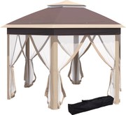 Outsunny Pavilón 4x4m Vodotesný Pop-up Hexagonálny Skladací Pavilón s Dvoma Strechami, Záhradný Pavilón so 6 Bočnými Panelmi, Party Stan s Taškou, pre