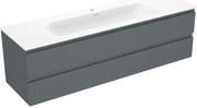 Mexen Rivel, kúpeľňová skrinka 160 cm s umývadlom Vela, 2 zásuvky, drážkovaná, grafitová matná/biela matná, 91A20-16047-2-BFF66-W23M
