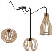 Závesné svietidlo Timber Spider, 3x drevené tienidlo (mix 3 tvarov)
