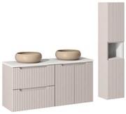 Koupelnová sestava Nova Cashmere s deskou, umyvadly a skříňkami 120 cm kašmírová/bílá