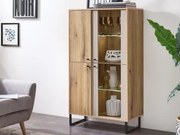 Vitrínová skrinka Cube, dub evoke / pieskovo šedá, s osvetlením%