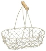 Krémový drôtený dekoračný košík s rukoväťou - 21*13*8/22 cm
