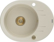 Mexen Kevin granitový jednokomorový drez s odkvapkávačom 586 x 458 mm, Béžová, Sifón Zlatá - 6517581005-69-G