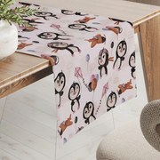 Biante Detský bavlnený behúň na stôl Sandra SA-647 Tučniačiky s hnedými lietadielkami na bielom 20x120 cm