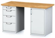 Dielenský stôl MECHANIC I so zásuvkovým boxom a skrinkou na náradie miesto nôh, 4 zásuvky, 1500 x 685 x 880 mm, sivé dvere