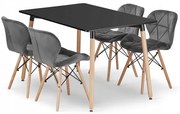 Jedálenský stôl ADRIA čierny so štyrmi stoličkami LAGO zamatové sivé