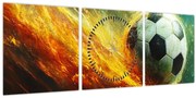 Obraz - Futbalová lopta v lete (s hodinami) (90x30 cm)