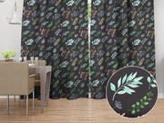 Biante Bavlnený záves Sandra SA-556 Vetvičky s lístkami na čiernom 150x140 cm