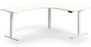 Výškovo nastaviteľný stôl QBUS, rohový, 1600x2000 mm, biely rám, biela