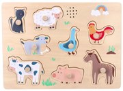 Drevené zábavné vkladacie puzzle so zvukom, Farma 3D