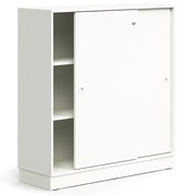 Skriňa s posuvnými dverami QBUS, 2 police, so soklom, s madlom, 1252x1200x400 mm, biela