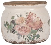 Béžový keramický kvetináč s kvetmi Protea Eucalypt S - Ø 12*10 cm