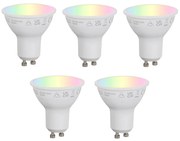 Sada 5 inteligentných stmievateľných LED žiaroviek GU10 50 mm opálová RGBW 4,7 W 400 lm 2700 – 6500 K