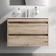 Skrinka s umývadlom 80 AM.PM Spike MPA-FHX0802HF-WCC0802WG závesná, 2 zásuvky, svetlý dub