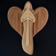 AMADEA Drevený anjel s flautou, masívne drevo, 22x15x2 cm