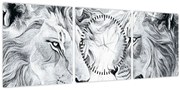 Obraz - Kreslené levie hlavy (s hodinami) (90x30 cm)