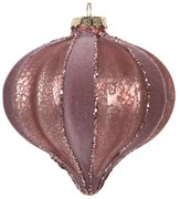 Ružová sklenená vianočná ozdoba banka s trblietkami - Ø 10*10 cm