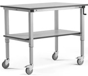 Mobilný dielenský stôl MOTION, nastaviteľný, s policou, 1200x800 mm, šedý