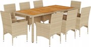 vidaXL 9-dielna sada záhradného nábytku s vankúšmi, béžová, polyratan