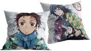 Obojstranný vankúš Demon Slayer: Kimetsu no Yaiba - Zabijak démonov - motív Tandžiró a Tomioka - 40 x 40 cm
