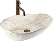 Rea Emilia Reno, umývadlo na dosku 560×380×135 mm, béžová matná – imitácia kameňa, REA-U3510