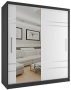 Šatníková skriňa 158 cm Belini čierny mat / biely mat s posuvnými dverami a zrkadlom MP SZP3/1/B/W/0/AL