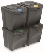 Set košov na triedený odpad II, 4 x 25 l, sivá