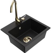 Mexen Milo, 1-komorový granitový drez 43,5x41 cm a kuchynská batéria Telma, čierna, 6505-77-670200-50