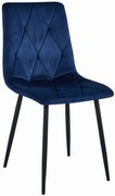 Modrá zamatová jedálenská stolička LIBRA s čiernymi nohami