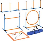 PawHut Agility set pre psov 7 dielny tréningový set s prekážkami, slalomovými stĺpmi, skákacím kruhom a 2 loptami | Aosom