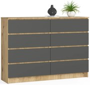 Komoda Kuba 140 cm 8 zásuviek dub artisan/grafit