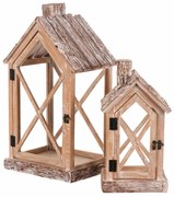 Súprava drevených lampášov v tvare domčeka, 2 ks