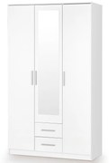 Trojdverová šatníková skriňa so zrkadlom Lima S3 - biela / biely lesk