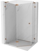 Mexen Lunar, L päťuholníkový sprchový kút naklápací doľava 90 x 80 cm, 8mm číre sklo, profil ružové zlato, 831L-090L-080P-60-00-L