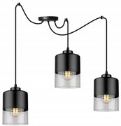 Závesné svietidlo Roma Spider, 3x čierne/transparentné sklenené tienidlo
