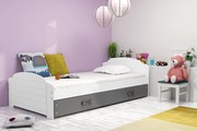 Interbeds Jednolôžková posteľ Lili2 biela pre teenagerov 200x90 s matracom a šuplíkom - grafitová