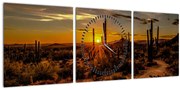 Obraz - Koniec dňa v arizonskej púšti (s hodinami) (90x30 cm)