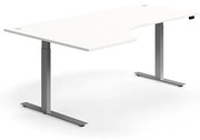 Výškovo nastaviteľný stôl FLEXUS, rohový, 2000x1200 mm, strieborný rám, biela