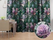 Biante Dekoračný záves Parma PM-114 Fialové kvety na tmavo zelenom 145x140 cm