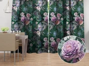 Biante Dekoračný záves Parma PM-114 Fialové kvety na tmavo zelenom 145x140 cm