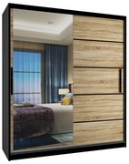 Šatníková skriňa 133 cm Belini čierny mat / dub sonoma s posuvnými dverami a zrkadlom  MZ SZP2/2/B/DS/0/BL