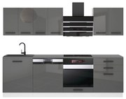 Kuchynská linka Belini Premium Full Version 240 cm šedý lesk s pracovnou doskou SUSAN