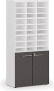 Triediaci regál s dverami PRIMO WHITE, 800 x 420 x 1781 mm, 27 priehradok, biela / grafitová