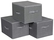Úložné boxy, 3ks, skladacie, zapínanie na zips, 25x30x45cm, sivé