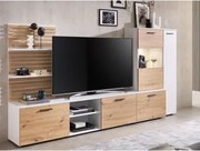 Obývacia stena Heathrow, biela/dub artisan, s osvetlením%