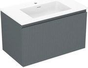 Mexen Rivel, kúpeľňová skrinka 80 cm s umývadlom Otis, 1 zásuvka, drážkovaná, grafitová matná/biela matná, 91A20-08047-1-BF66-W18M01