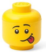 Žltá úložná škatuľa v tvare hlavy LEGO® silly, 10,5 x 10,6 x 12 cm