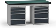 Pracovný stôl do dielne G8, 1500 x 750 x 800 mm, 2x kontejner, 8 zásuviek, grafit