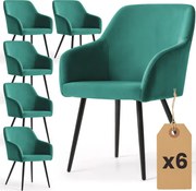 Sada šiestich jedálenských stoličiek ESTELLE zamatové, fľaškovo zelené / čierne nohy (6 ks)
