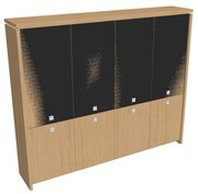 Vysoká skriňa Verno 248 x 46 x 210 cm, kombinované dvere, dub svetlý / čierna